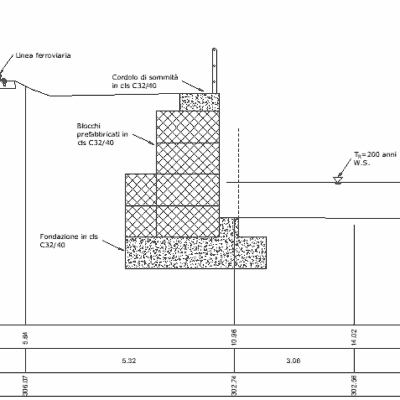 Sezione tipo con muro in blocchi prefabbricati c.a.